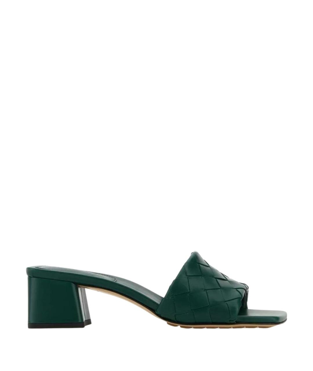 BOTTEGA VENETA Зеленые кожаные мюли, фото 1