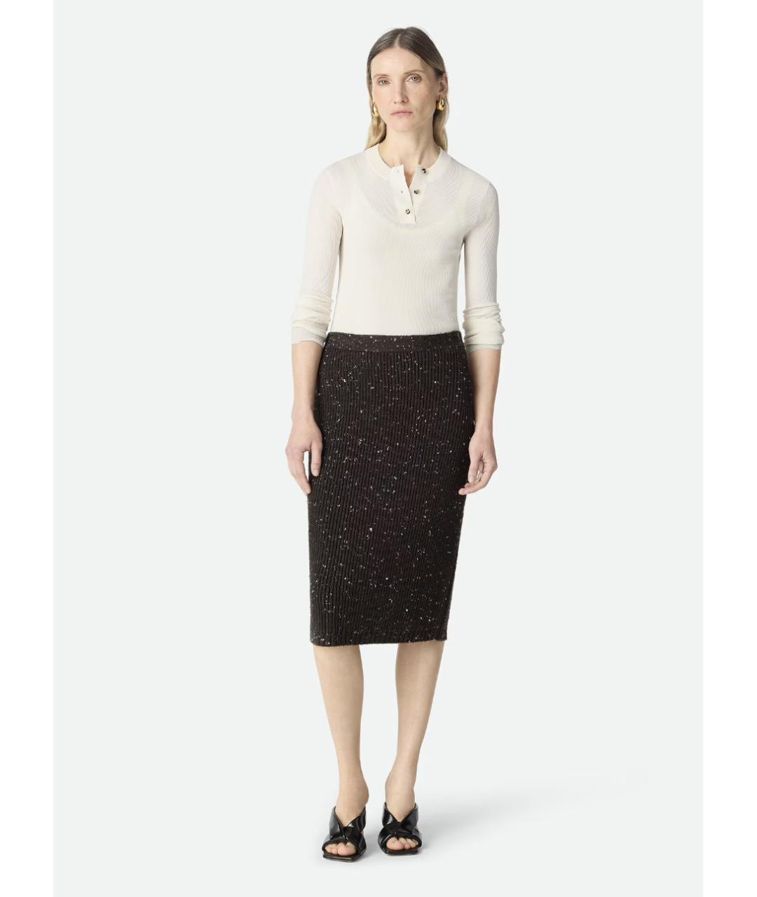 BOTTEGA VENETA Коричневая шерстяная юбка миди, фото 2