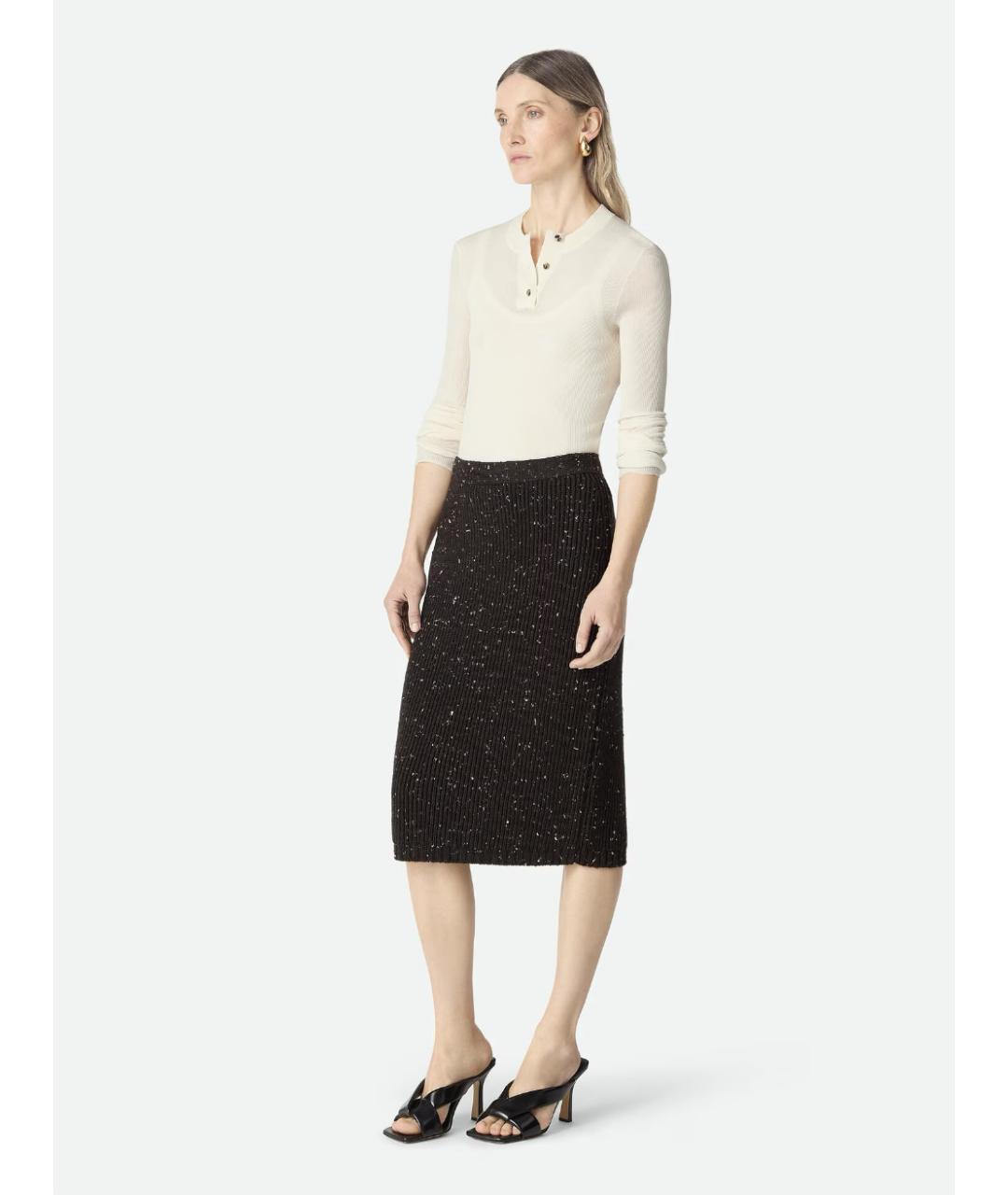 BOTTEGA VENETA Коричневая шерстяная юбка миди, фото 3