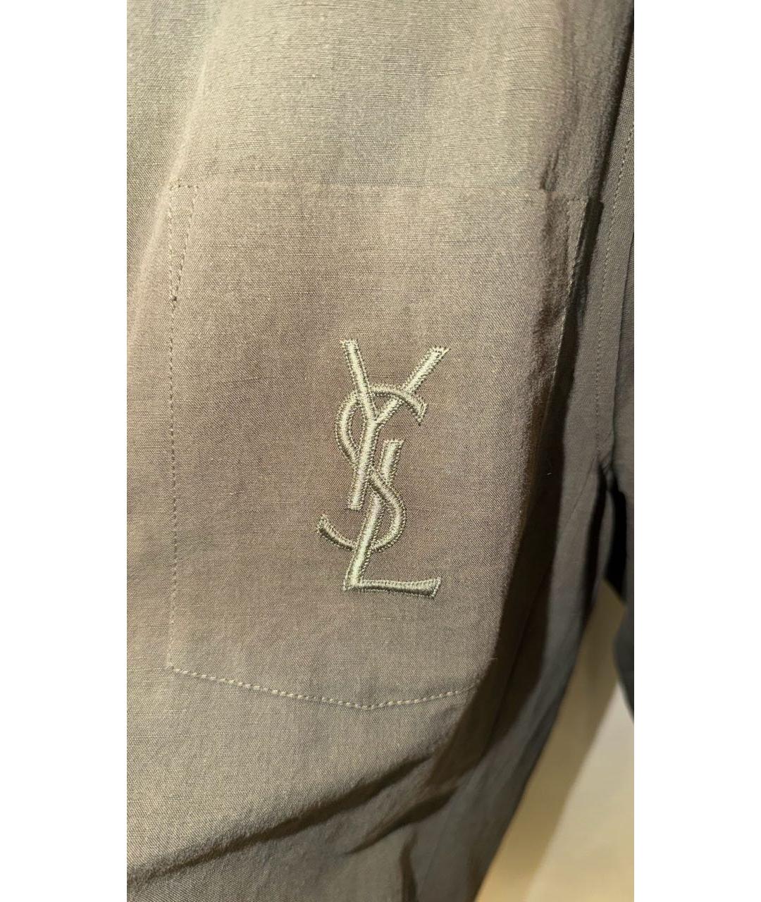 SAINT LAURENT Хаки хлопковая рубашка, фото 5