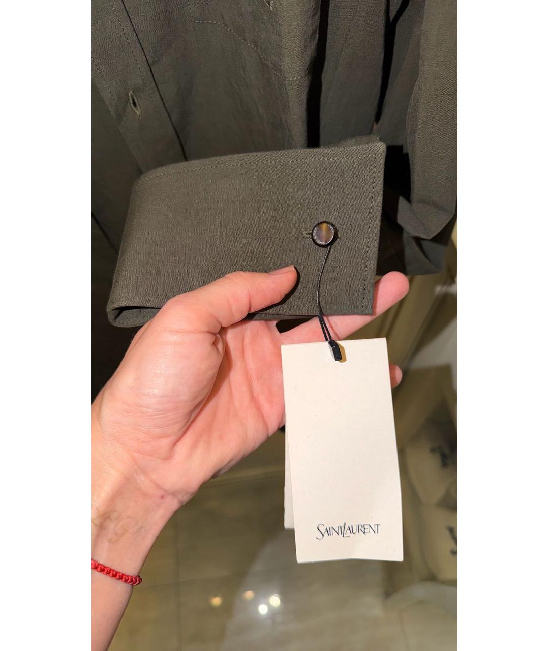 SAINT LAURENT Хаки хлопковая рубашка, фото 4