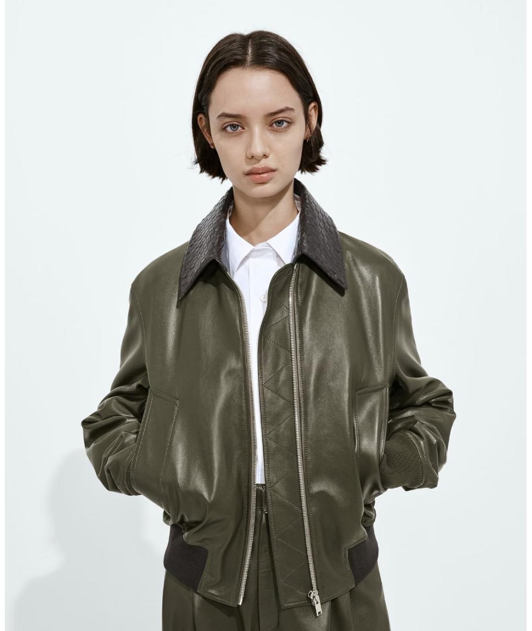 BOTTEGA VENETA Зеленая кожаная куртка, фото 2