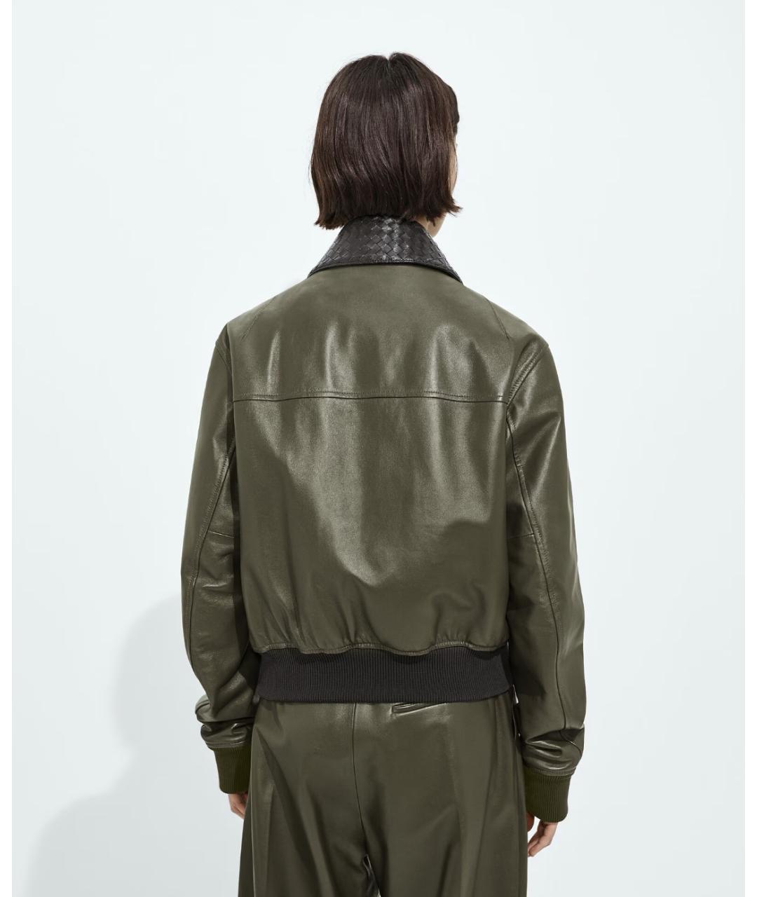 BOTTEGA VENETA Зеленая кожаная куртка, фото 4