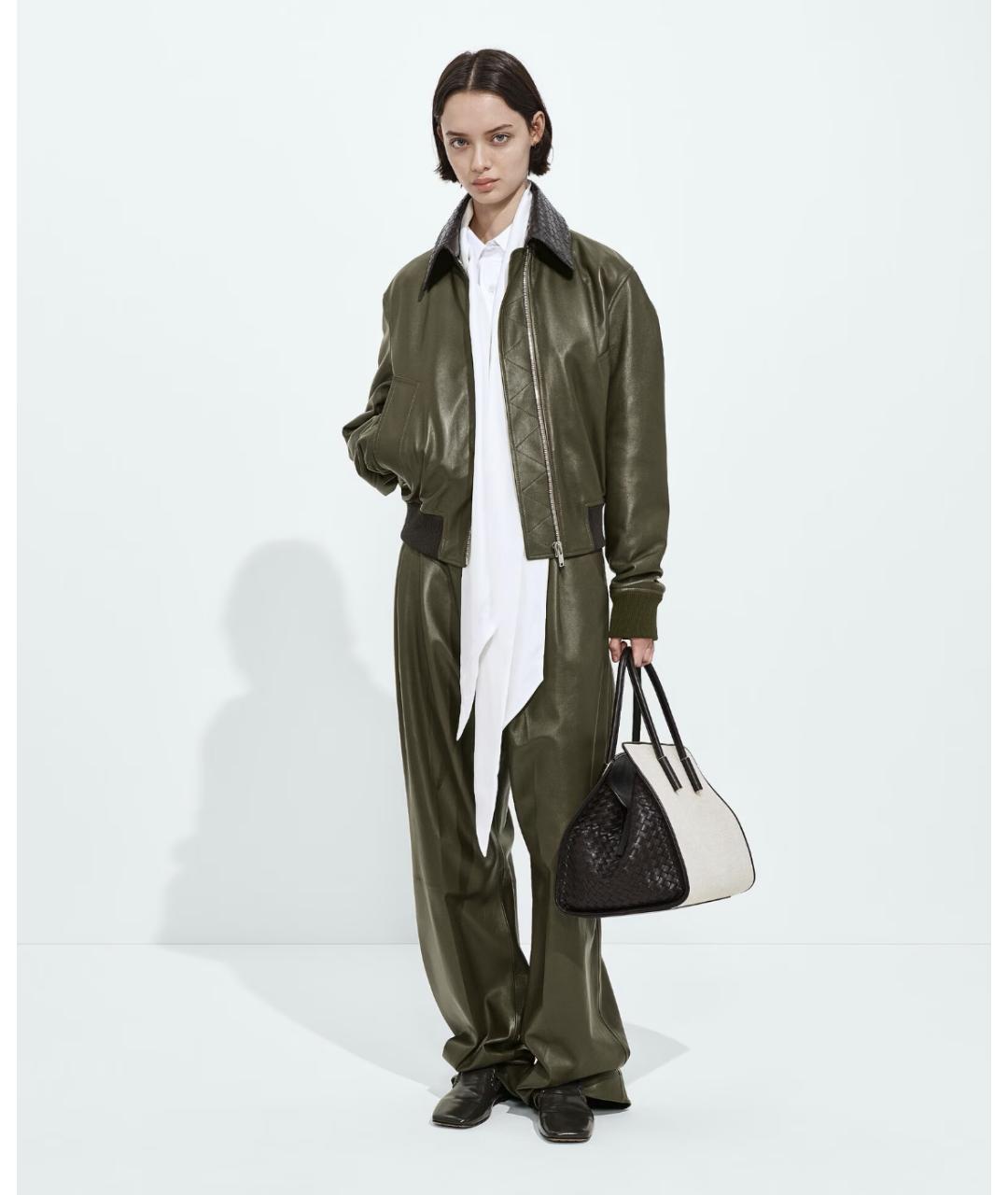 BOTTEGA VENETA Зеленая кожаная куртка, фото 5