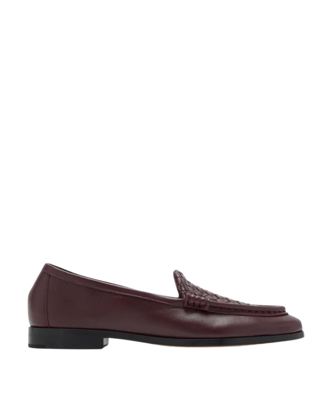 BOTTEGA VENETA Бордовые кожаные лоферы, фото 1