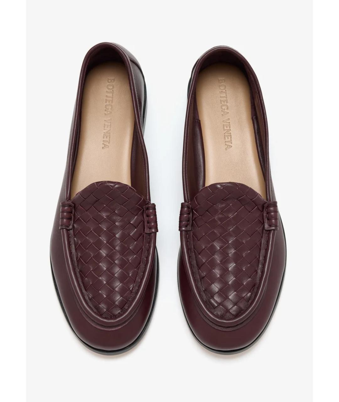 BOTTEGA VENETA Бордовые кожаные лоферы, фото 4