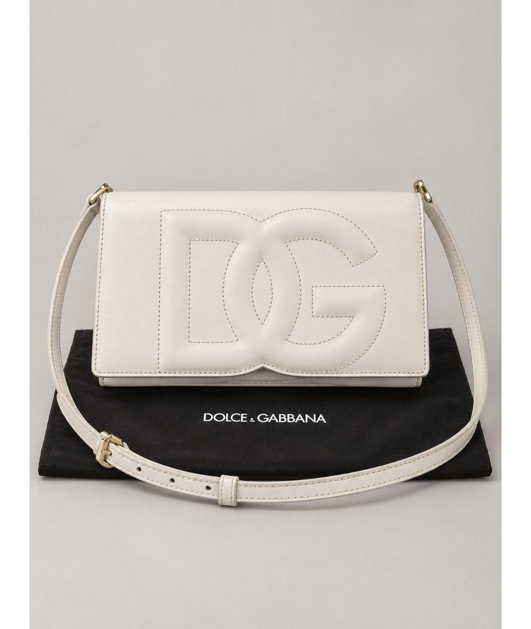 DOLCE&GABBANA Белая кожаная сумка через плечо, фото 4