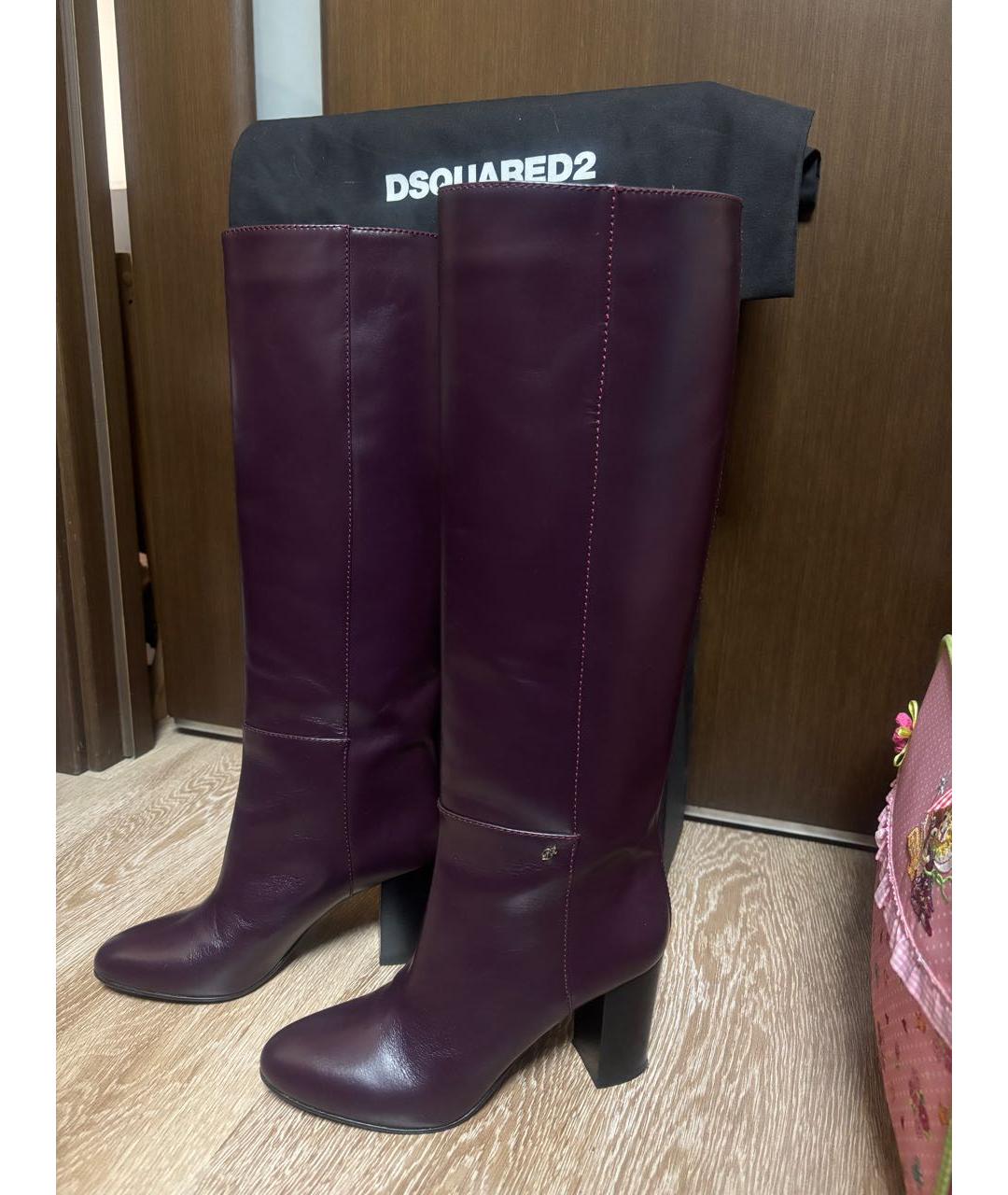 DSQUARED2 Фиолетовые кожаные сапоги, фото 5
