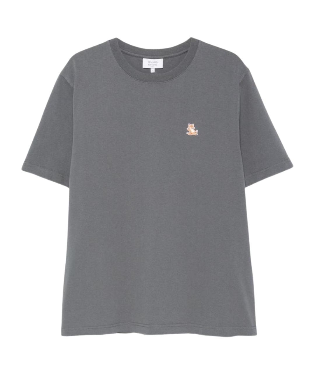 MAISON KITSUNE Серая хлопковая футболка, фото 1