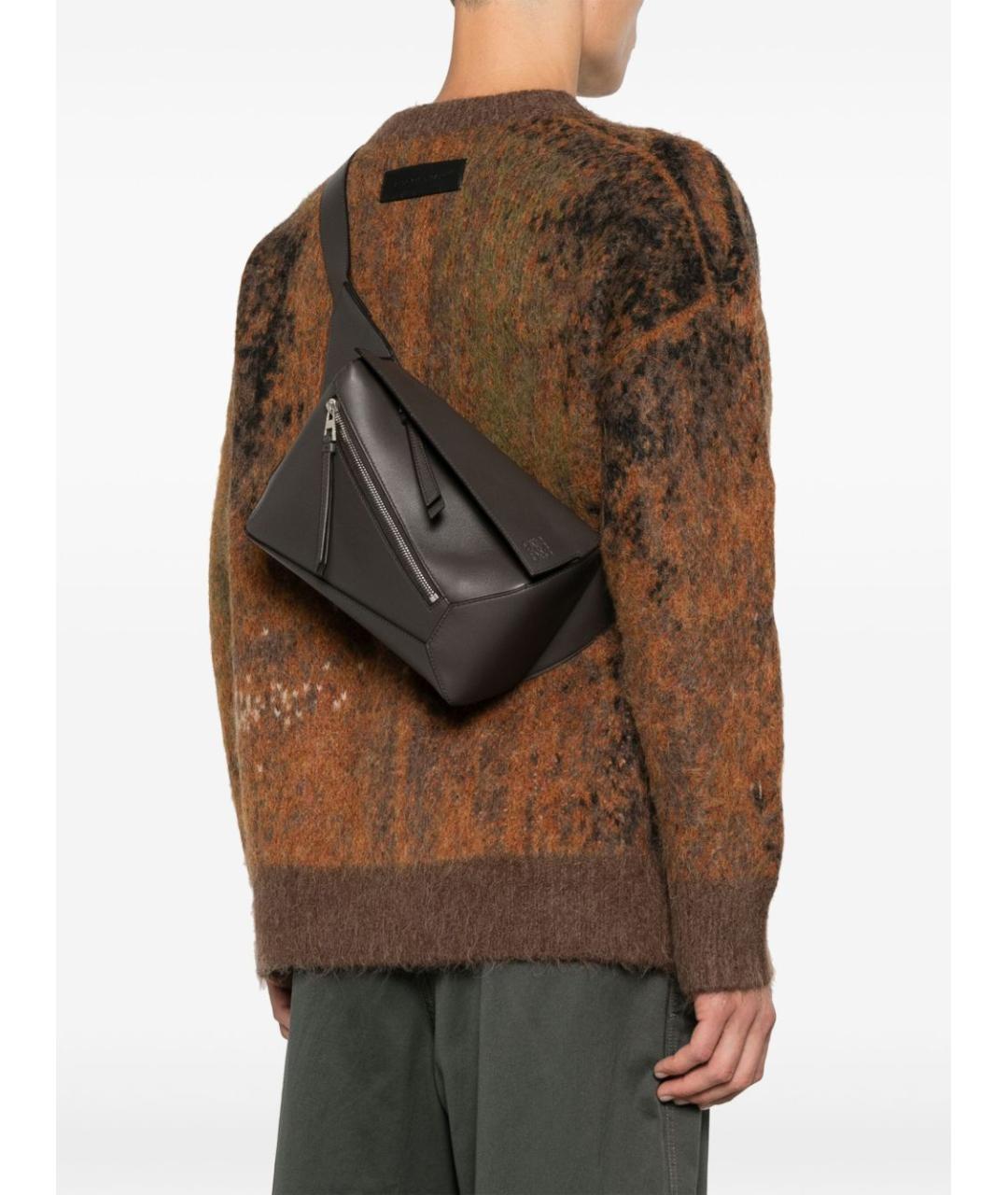 LOEWE Антрацитовая кожаная сумка на плечо, фото 3