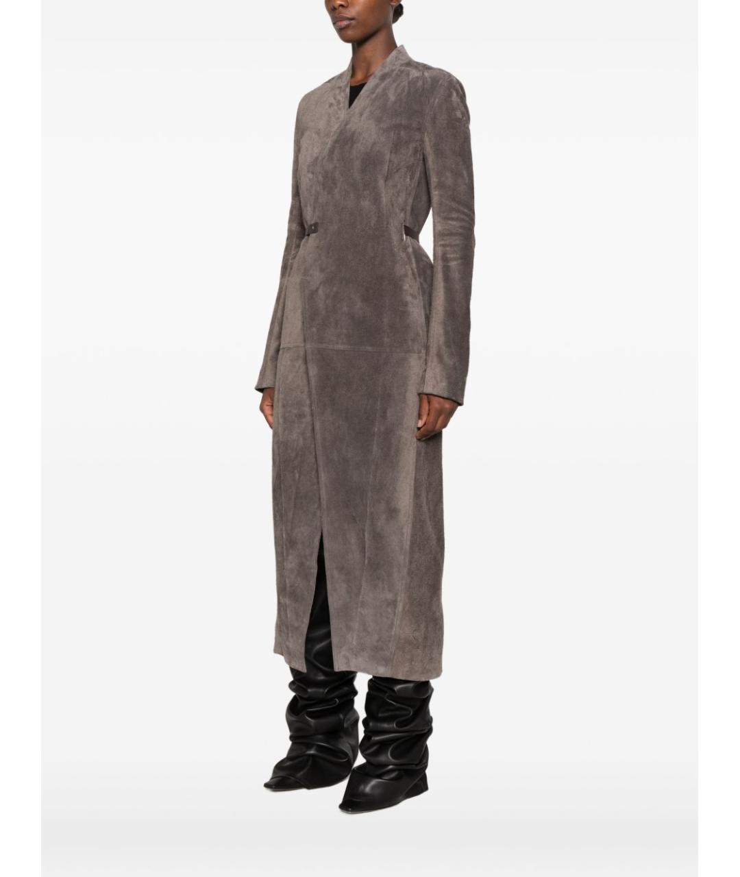 RICK OWENS Серое замшевое пальто, фото 3