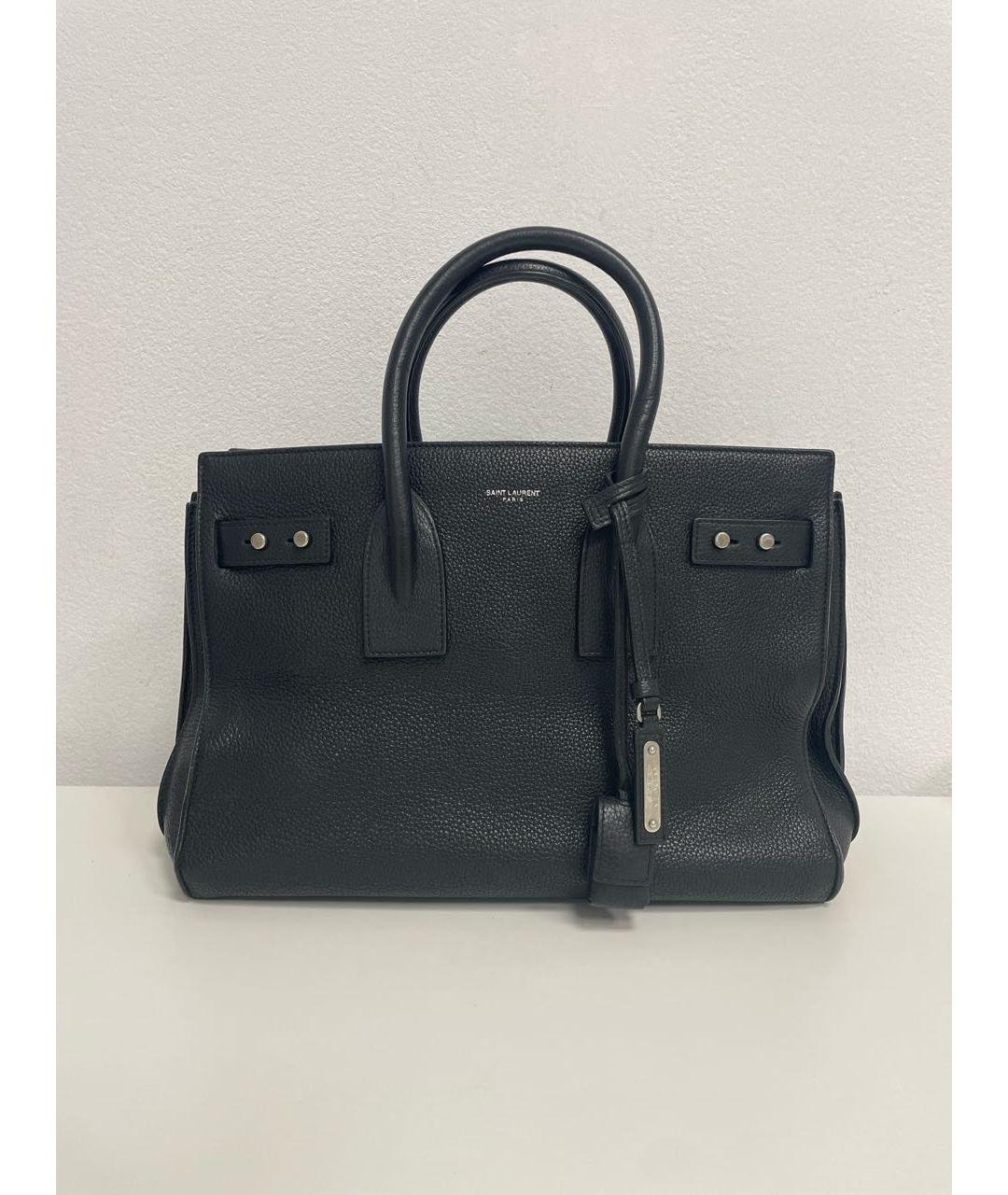 SAINT LAURENT Черная кожаная сумка с короткими ручками, фото 9