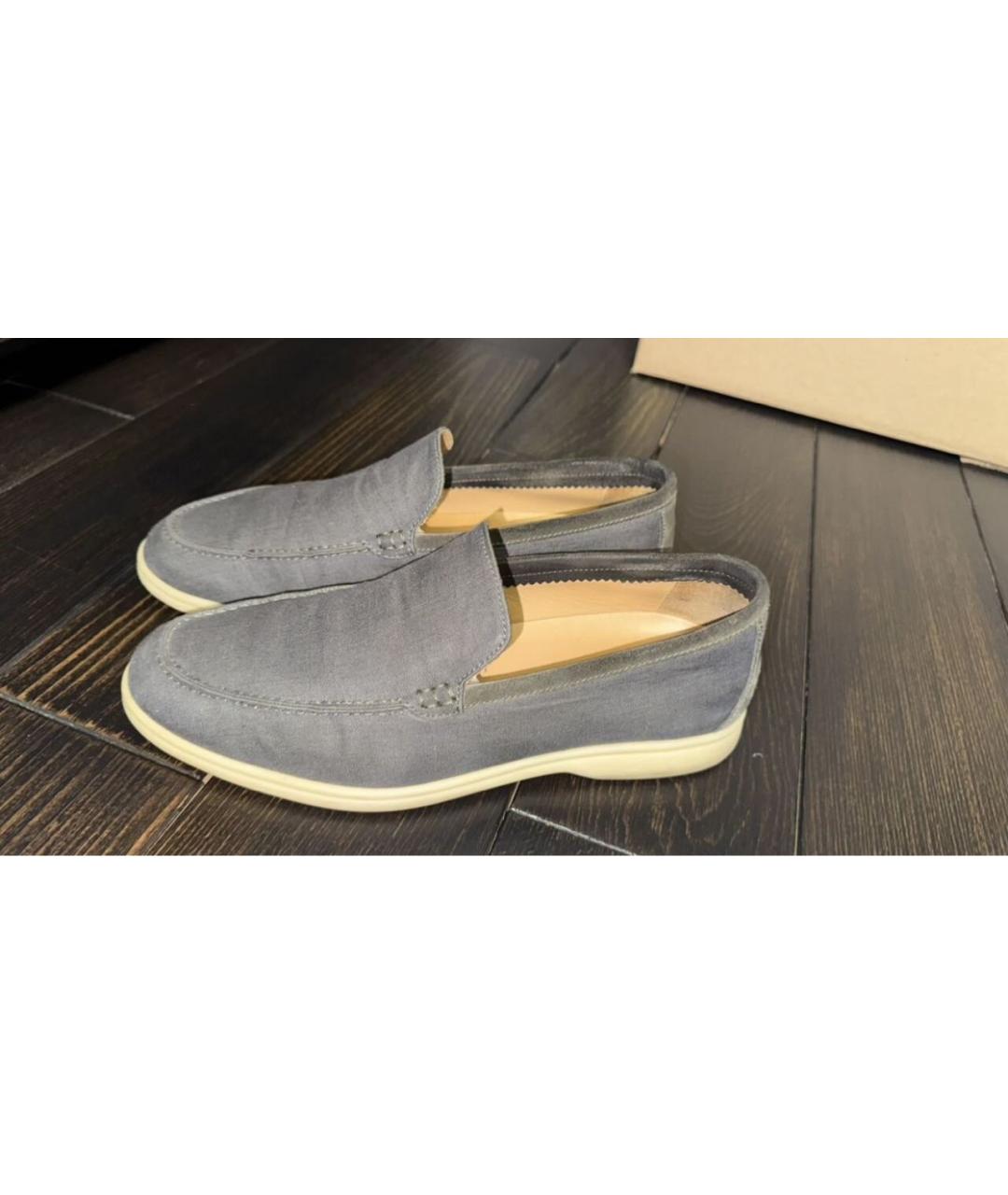 LORO PIANA Антрацитовые текстильные лоферы, фото 4