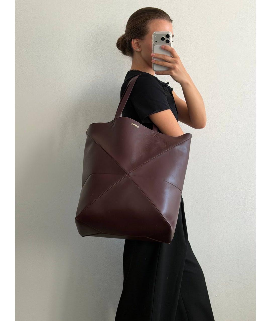 LOEWE Бордовая кожаная сумка тоут, фото 8