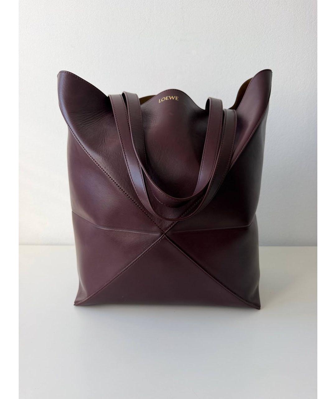 LOEWE Бордовая кожаная сумка тоут, фото 4