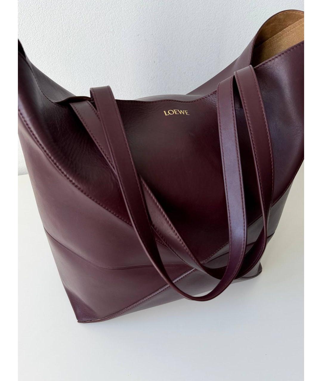 LOEWE Бордовая кожаная сумка тоут, фото 3