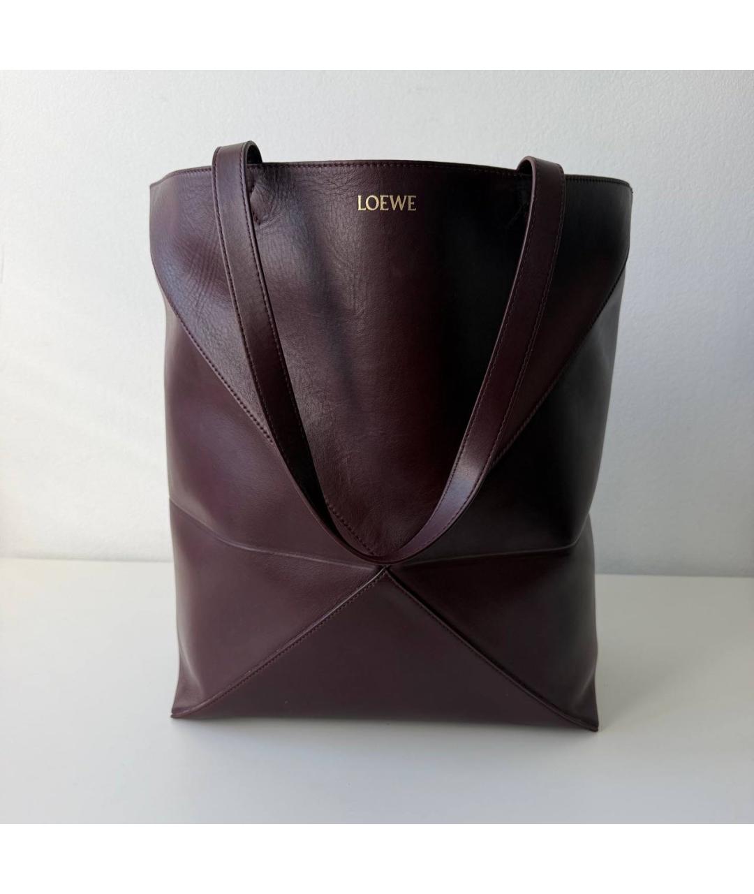 LOEWE Бордовая кожаная сумка тоут, фото 9