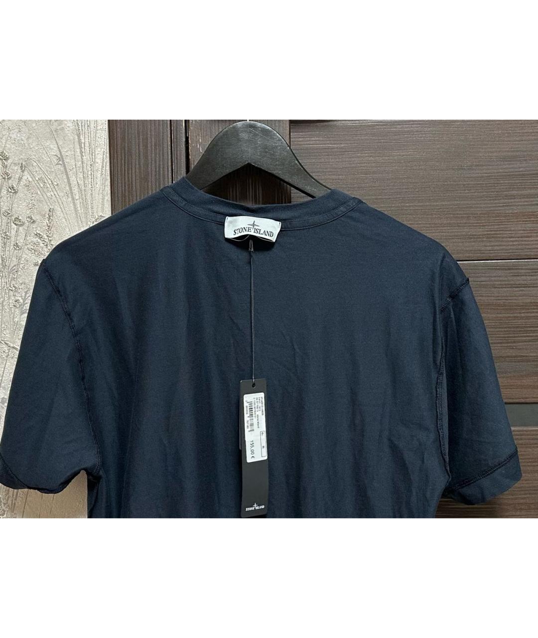 STONE ISLAND Темно-синяя хлопковая футболка, фото 3
