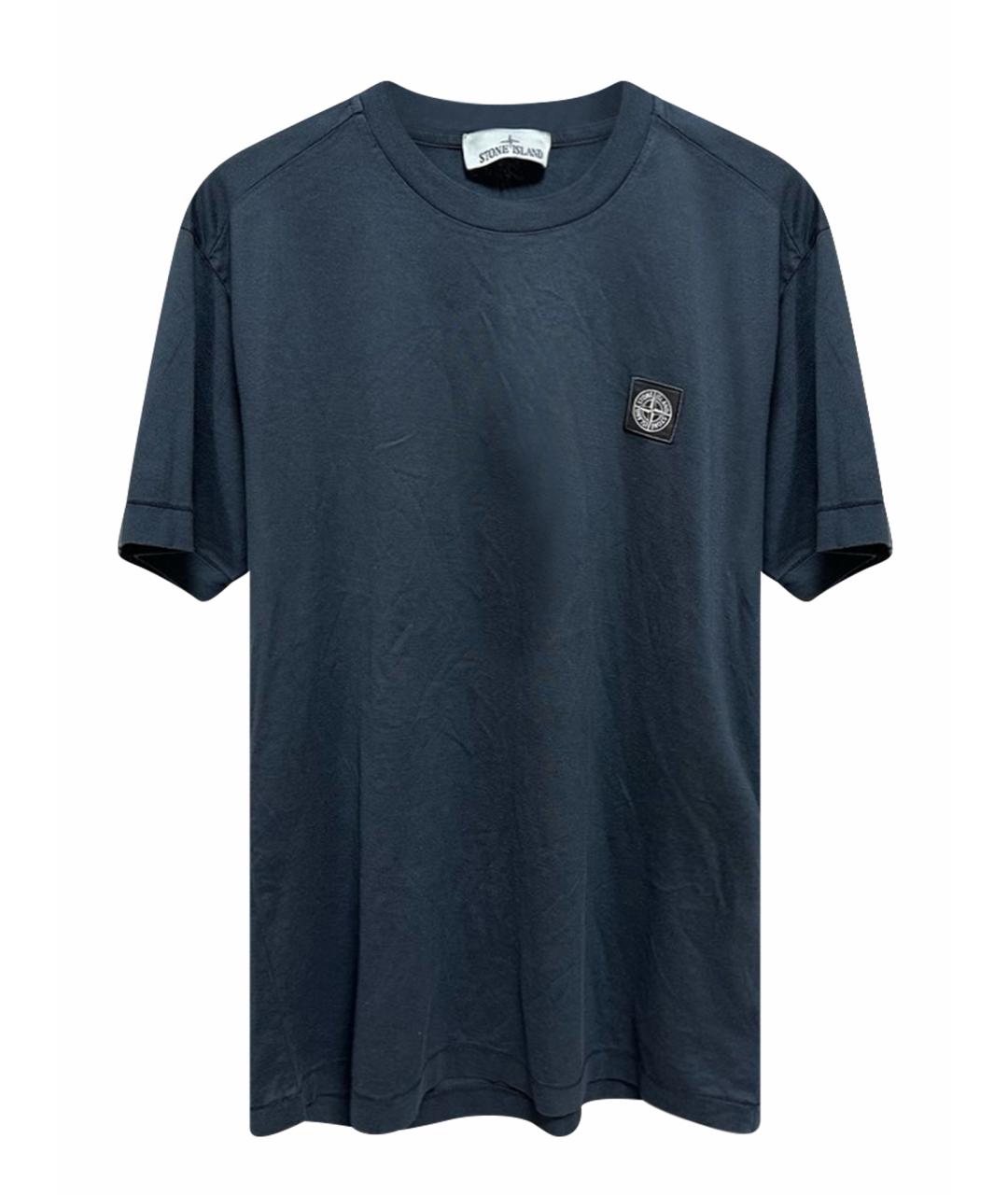 STONE ISLAND Темно-синяя хлопковая футболка, фото 1