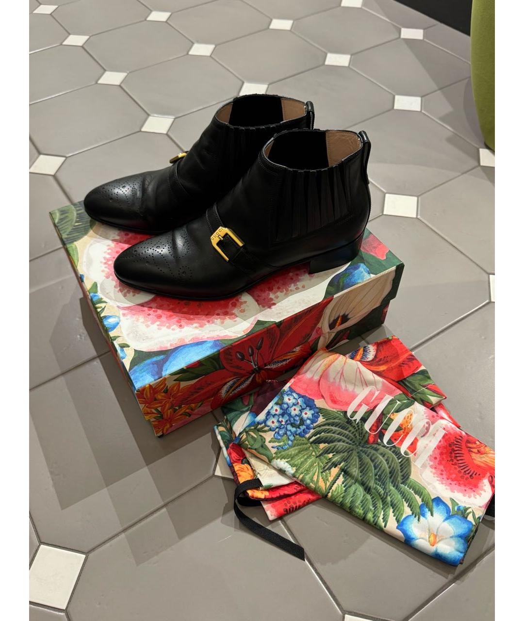 GUCCI Черные кожаные ботинки, фото 5