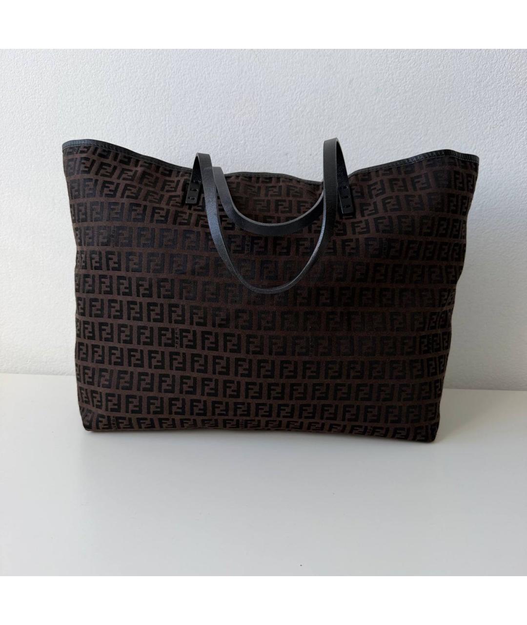 FENDI Коричневая тканевая сумка тоут, фото 6