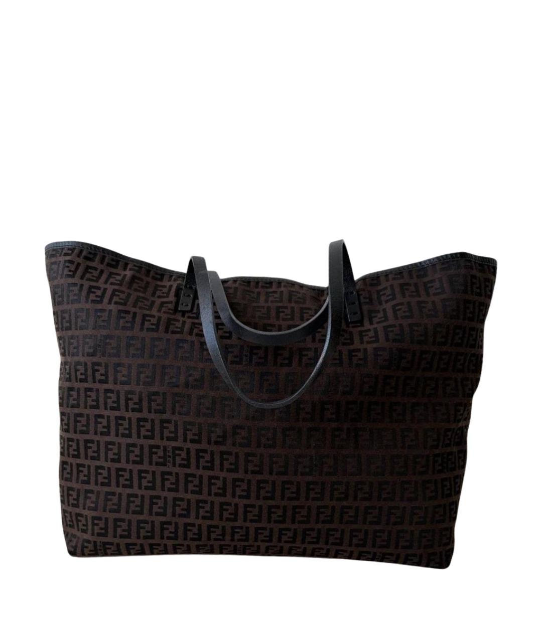 FENDI Коричневая тканевая сумка тоут, фото 1