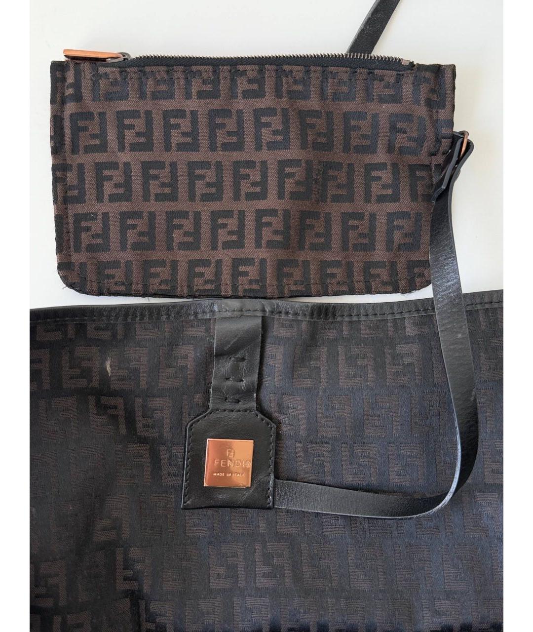FENDI Коричневая тканевая сумка тоут, фото 5