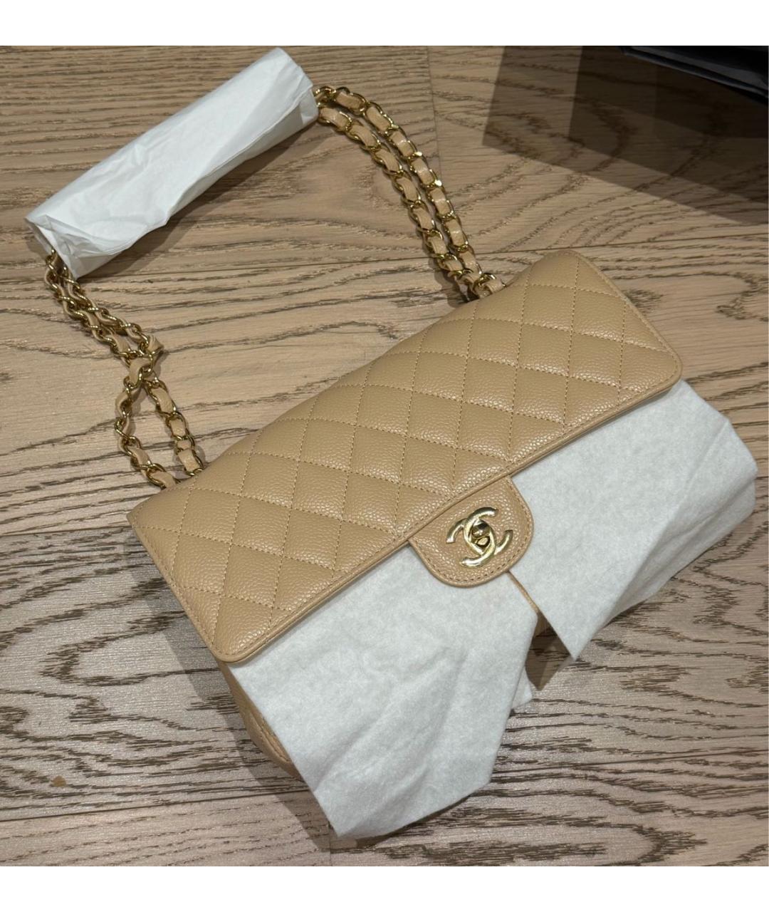 CHANEL Бежевая кожаная сумка через плечо, фото 7