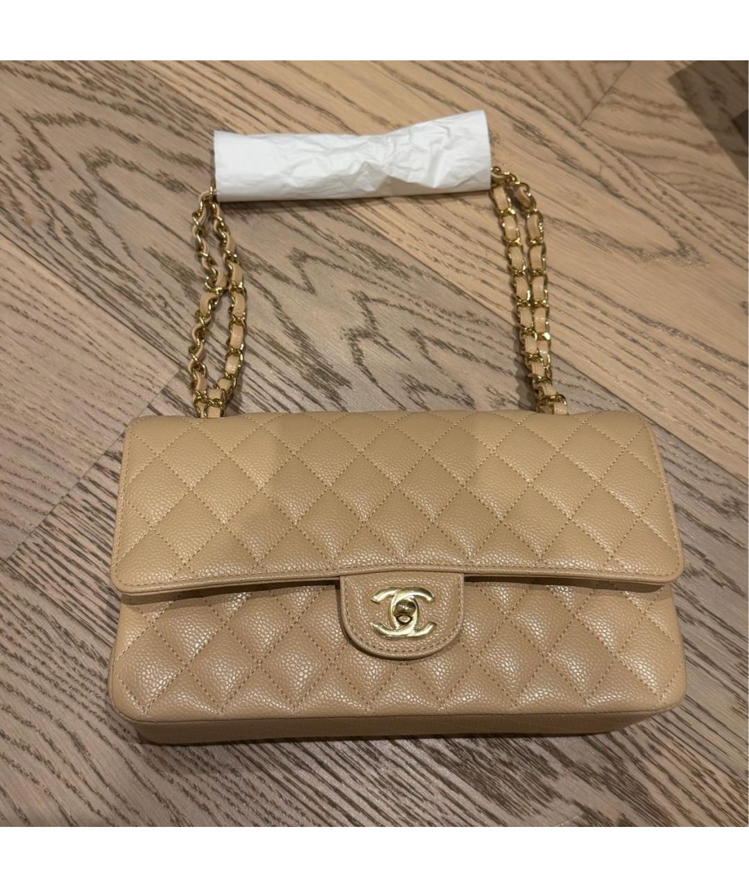 CHANEL Бежевая кожаная сумка через плечо, фото 9