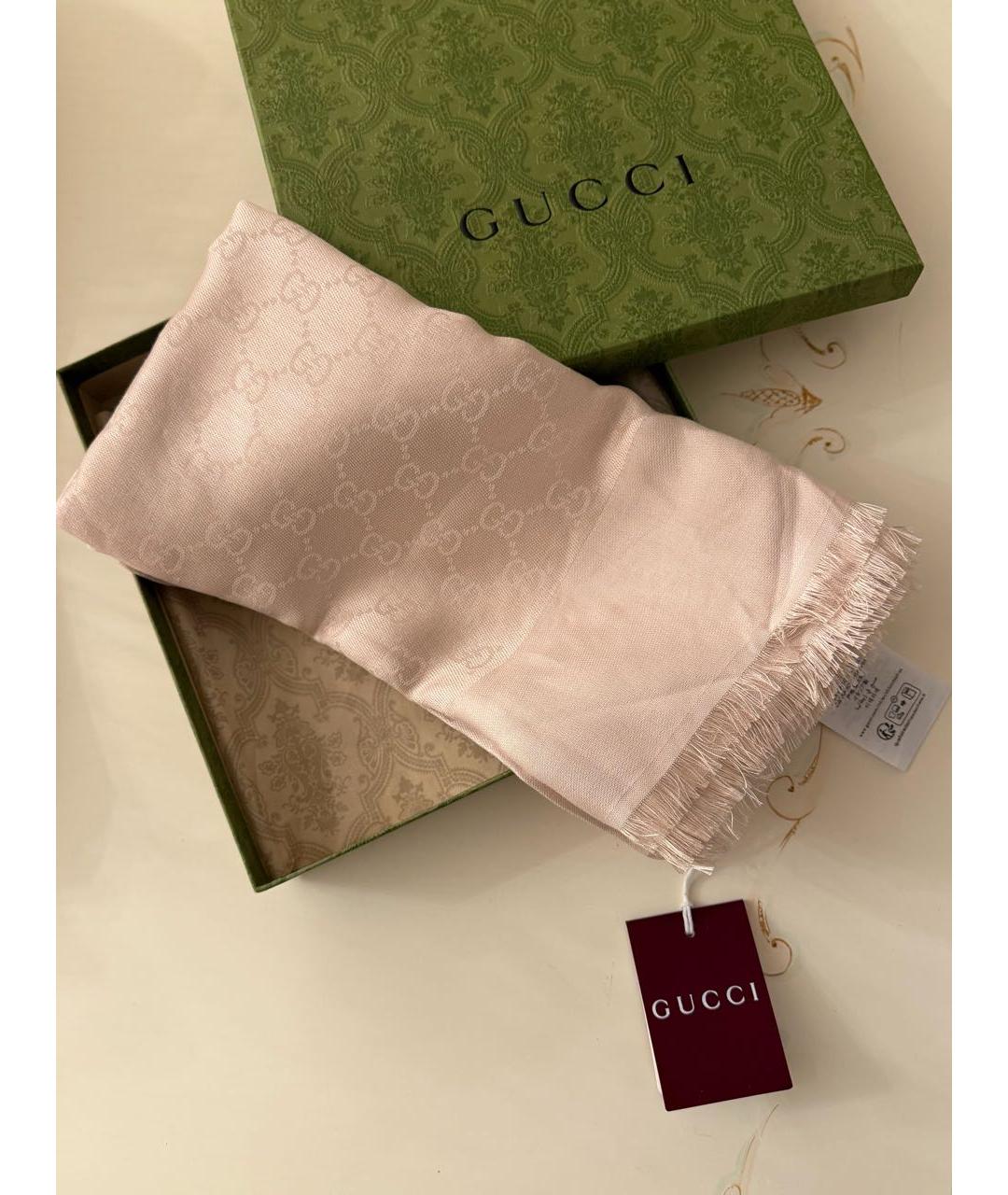 GUCCI Розовый шелковый шарф, фото 4
