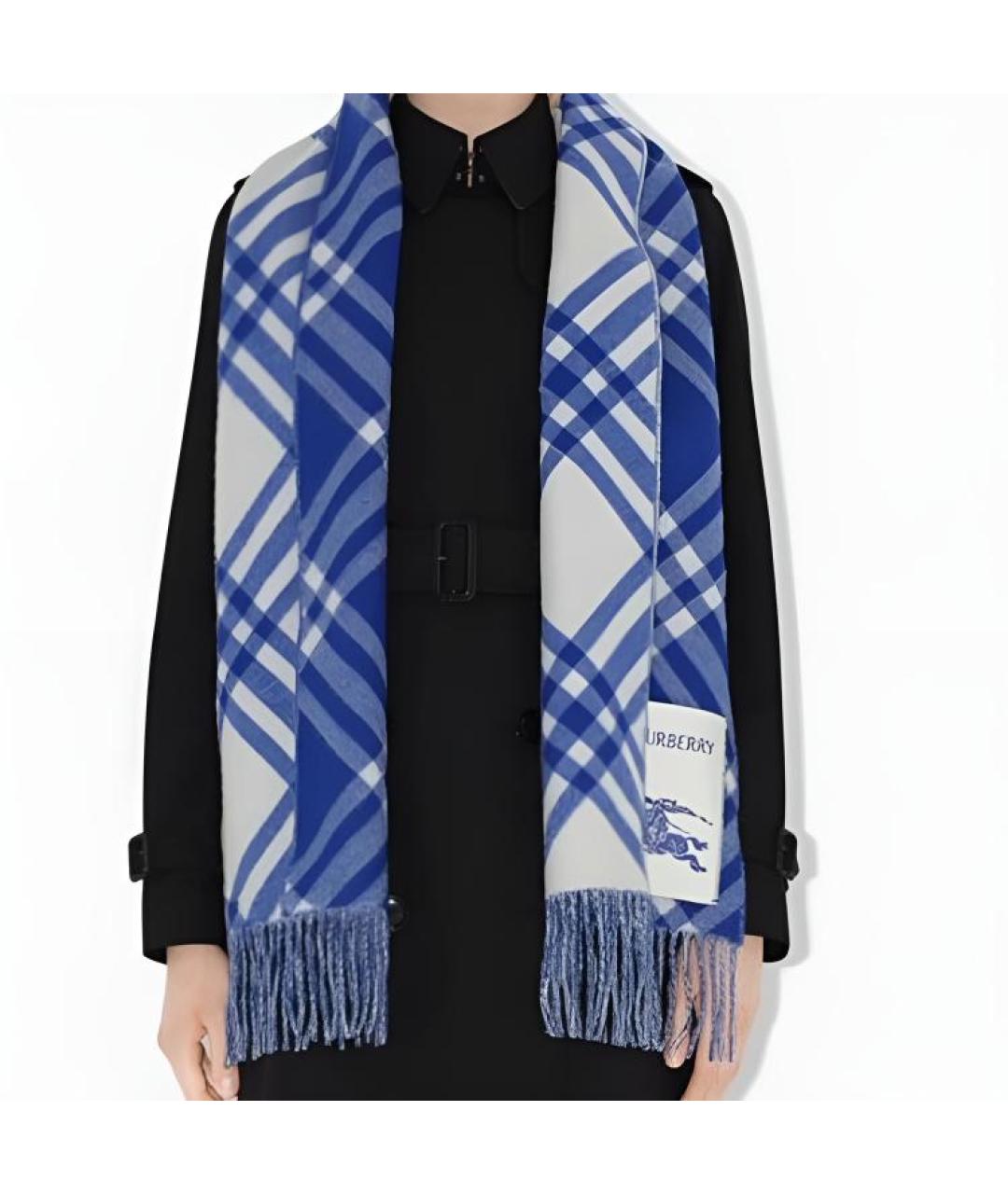BURBERRY Синий кашемировый шарф, фото 4