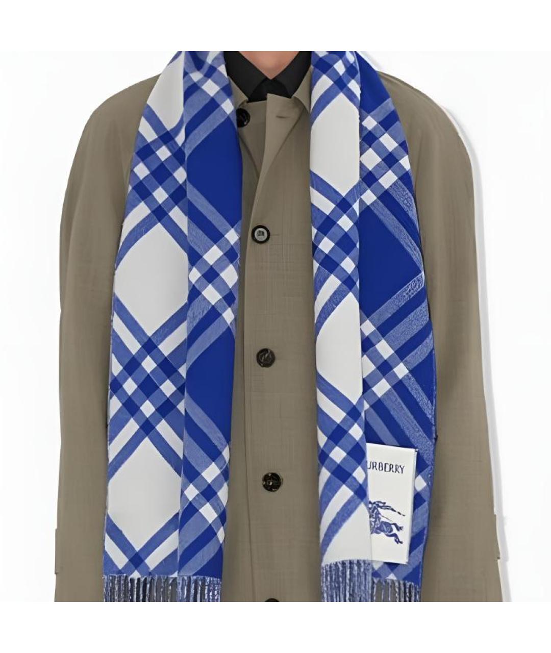 BURBERRY Синий кашемировый шарф, фото 5