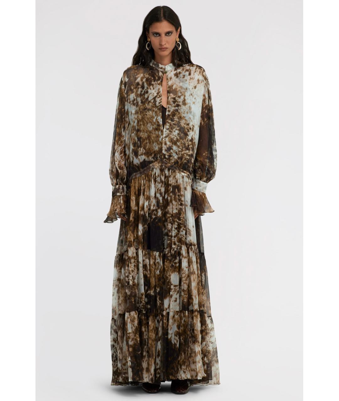ROBERTO CAVALLI Коричневое шелковое коктейльное платье, фото 3