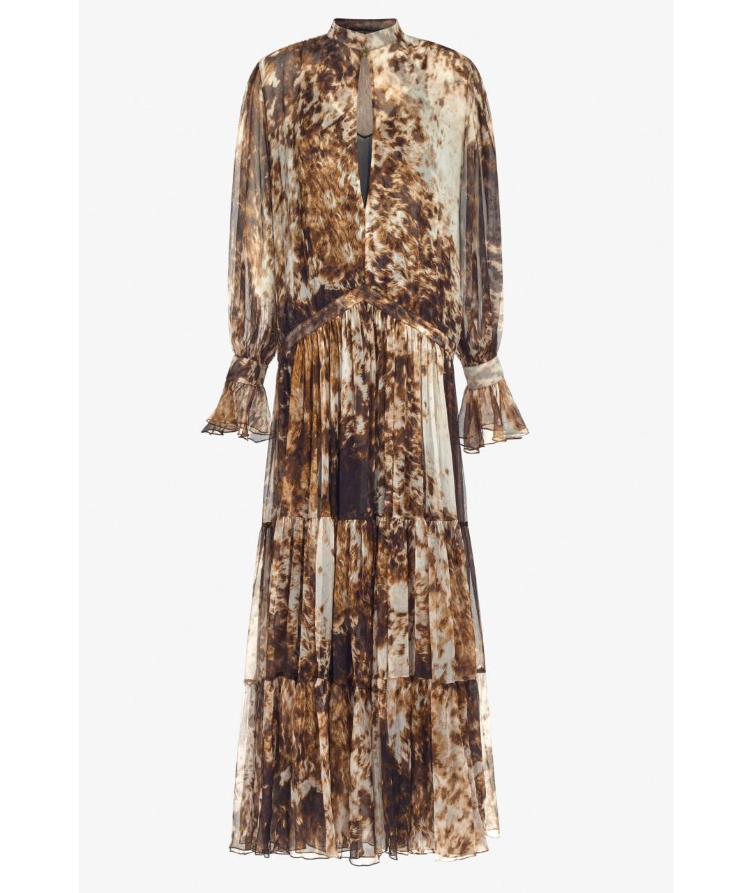 ROBERTO CAVALLI Коричневое шелковое коктейльное платье, фото 6