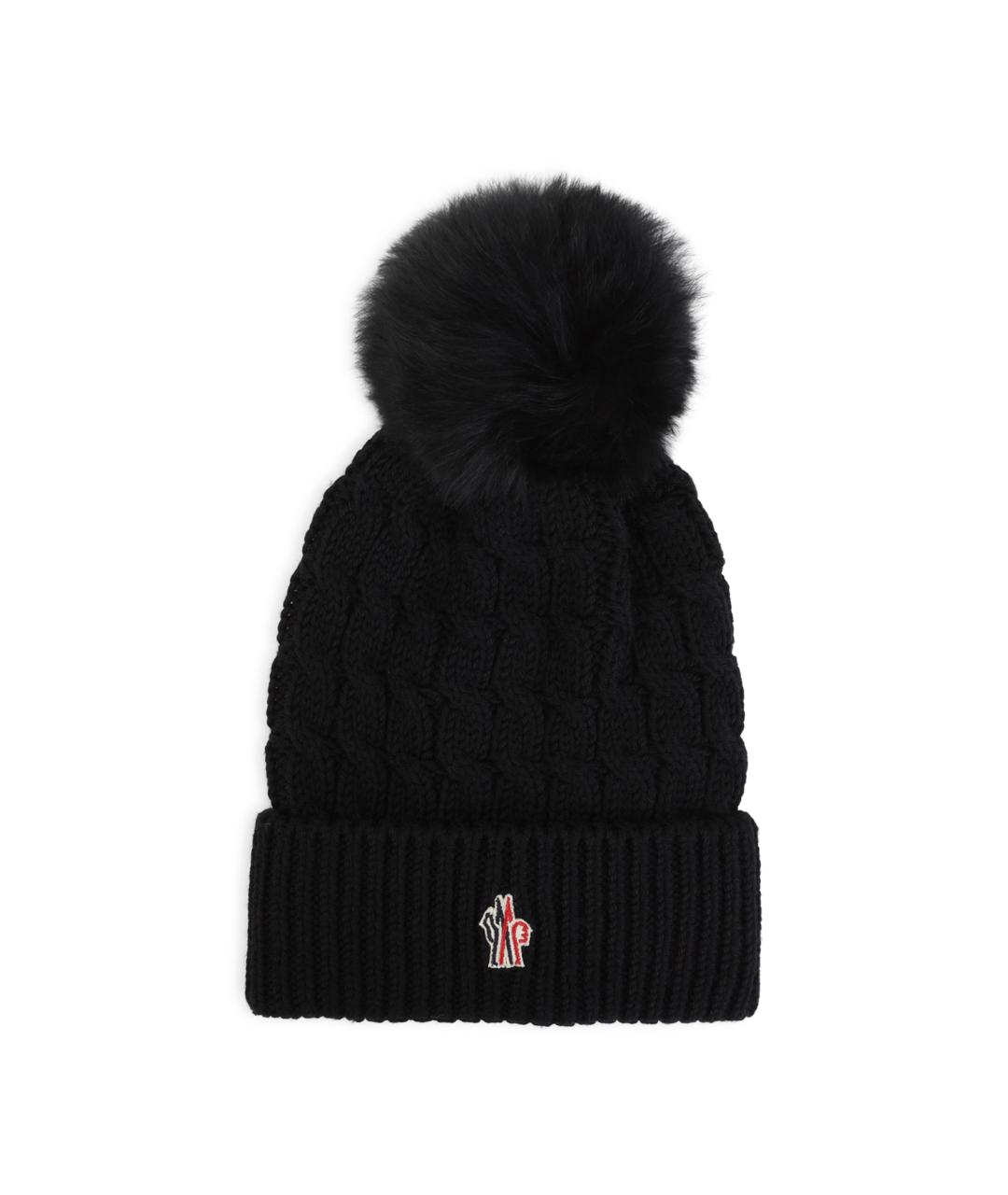 MONCLER Черная шерстяная шапка, фото 1