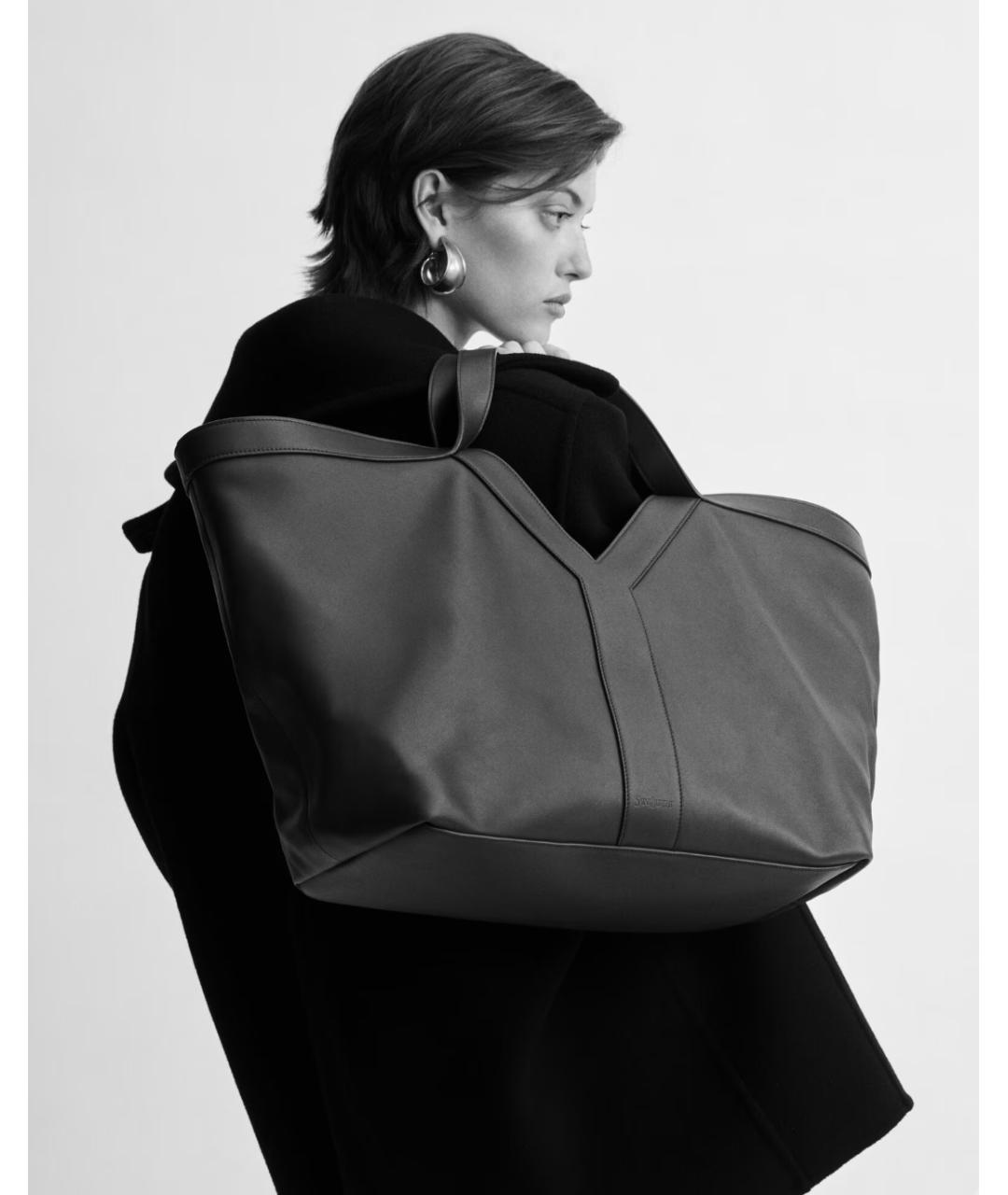 SAINT LAURENT Коричневая кожаная сумка тоут, фото 4