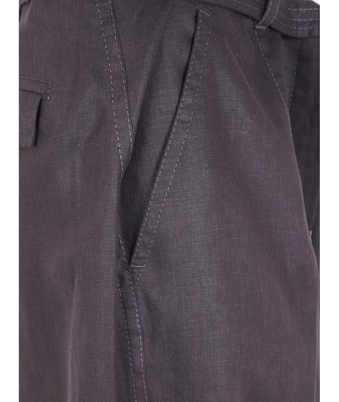 BRUNELLO CUCINELLI Коричневые льняные прямые брюки, фото 3