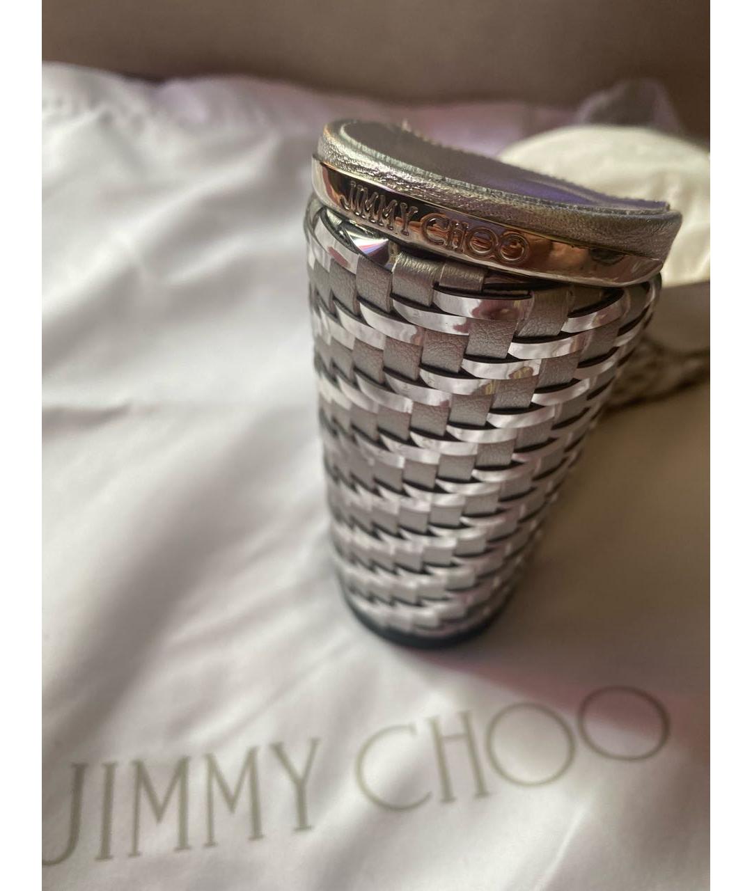 JIMMY CHOO Серебряные кожаные мюли, фото 5