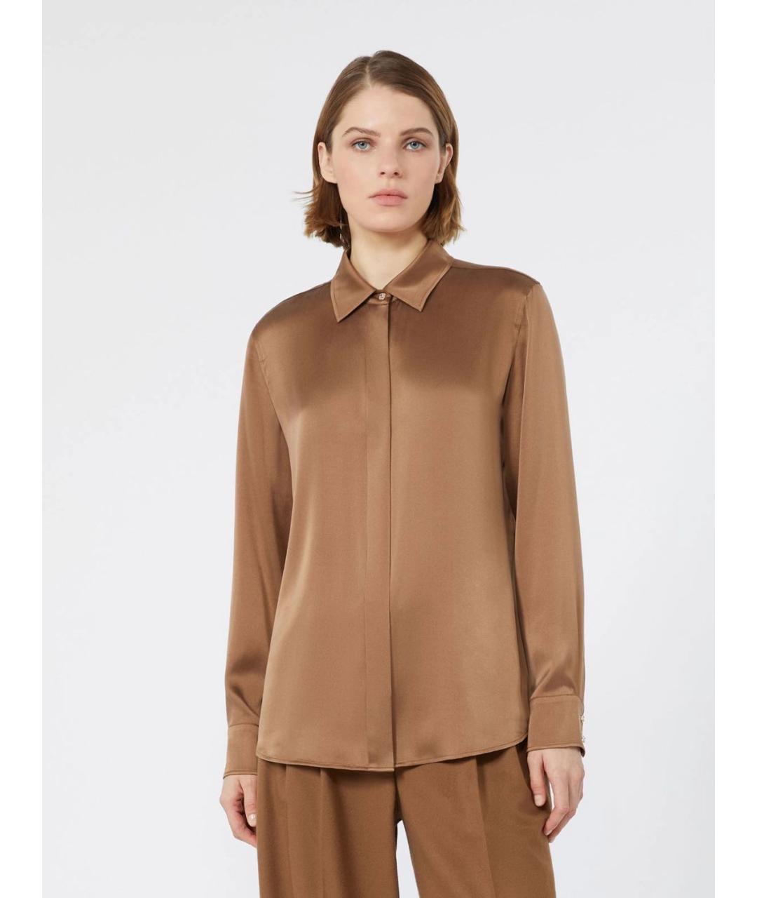 MAX MARA STUDIO Коричневая шелковая рубашка, фото 3