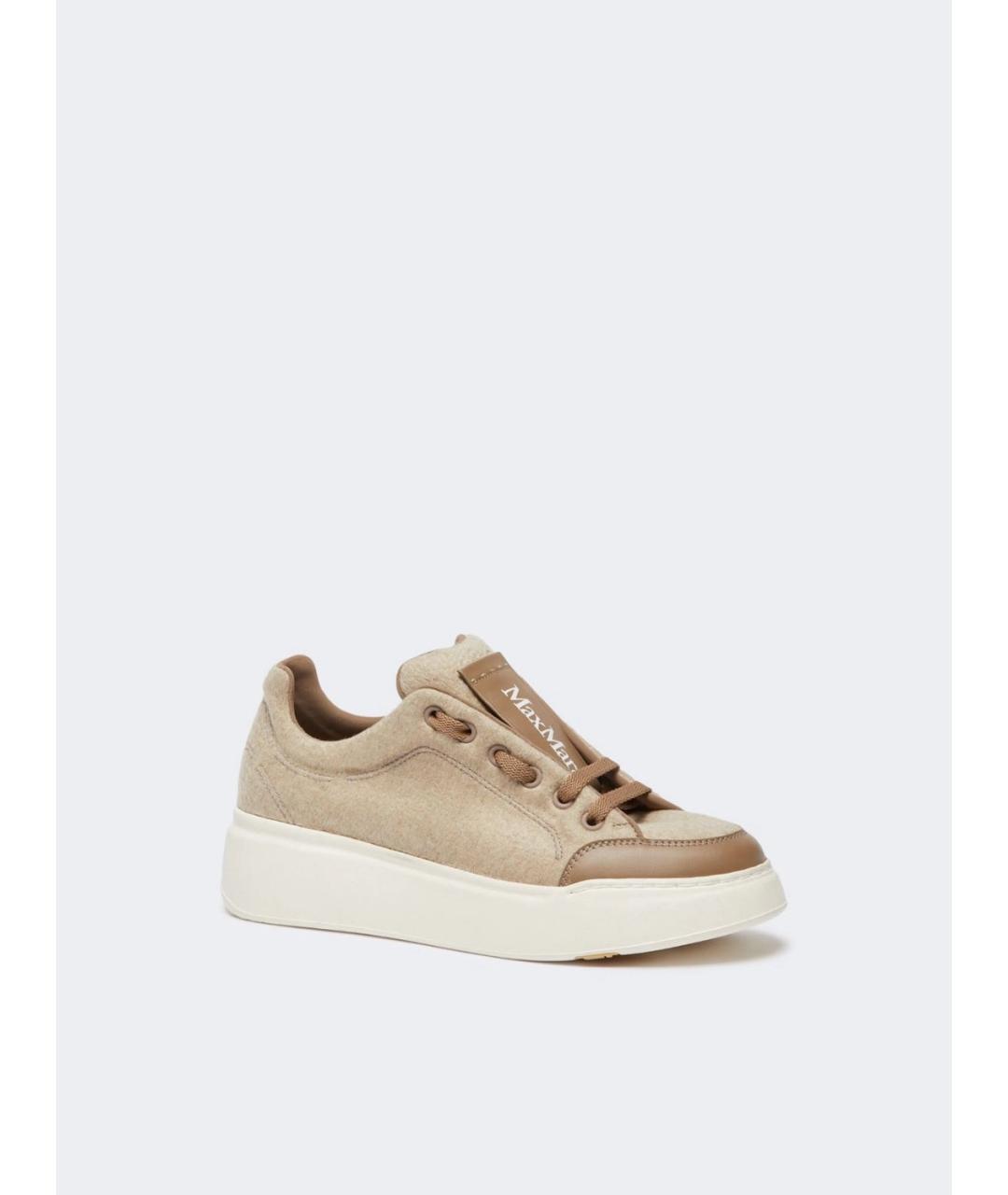MAX MARA Бежевые кожаные кеды, фото 2