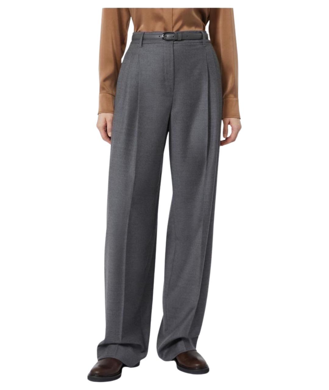 MAX MARA STUDIO Серые шерстяные прямые брюки, фото 1