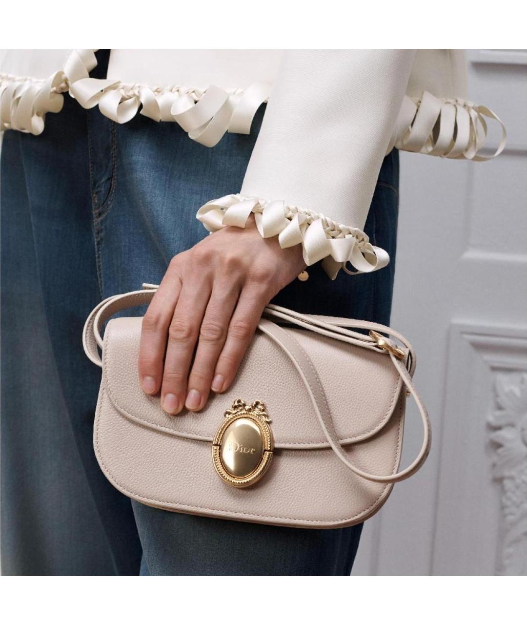 CHRISTIAN DIOR Бежевая кожаная сумка через плечо, фото 4