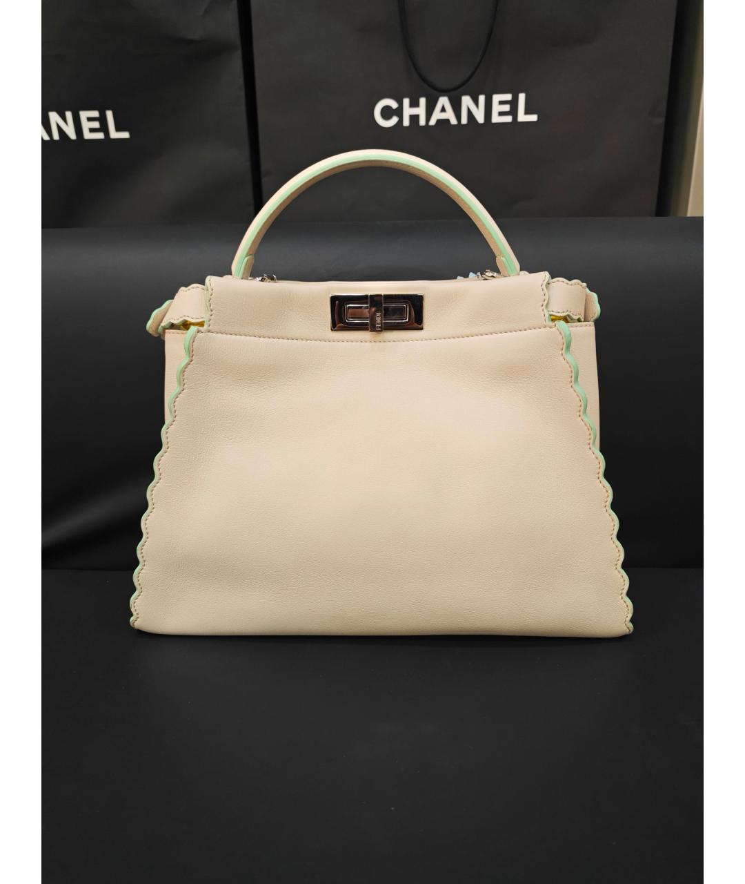 FENDI Бежевая кожаная сумка тоут, фото 5
