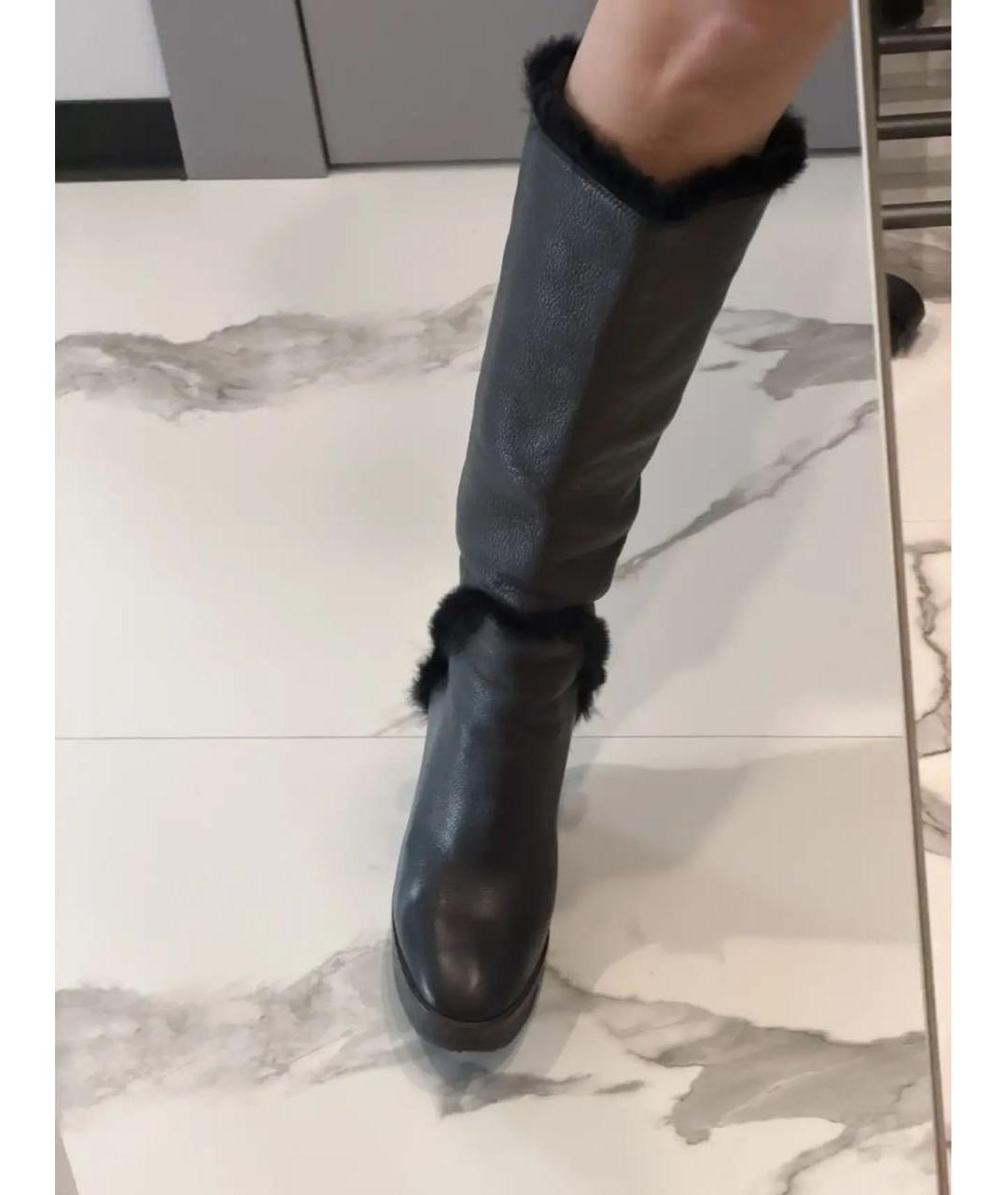 SAINT LAURENT Коричневые кожаные сапоги, фото 7