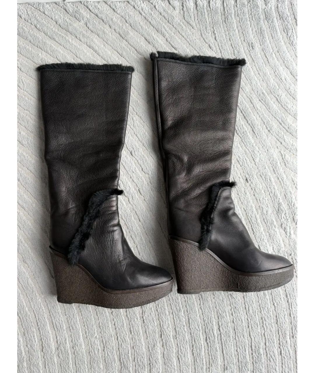 SAINT LAURENT Коричневые кожаные сапоги, фото 9