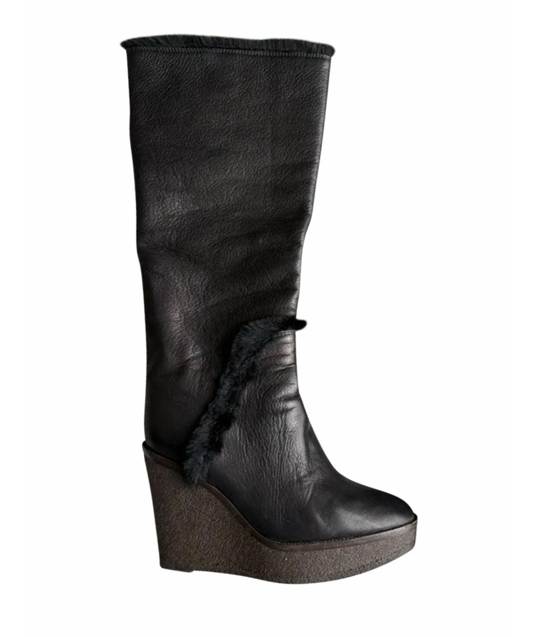 SAINT LAURENT Коричневые кожаные сапоги, фото 1