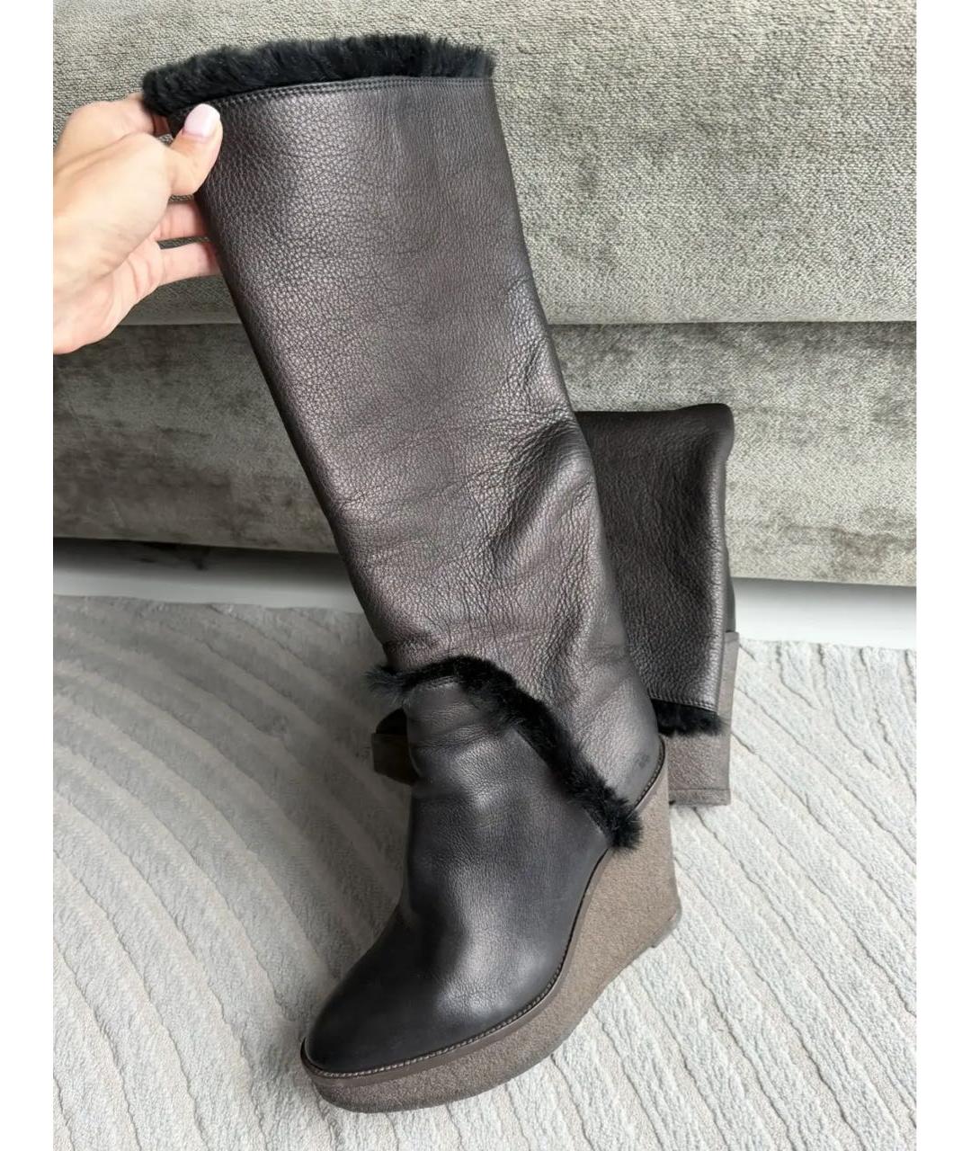 SAINT LAURENT Коричневые кожаные сапоги, фото 2
