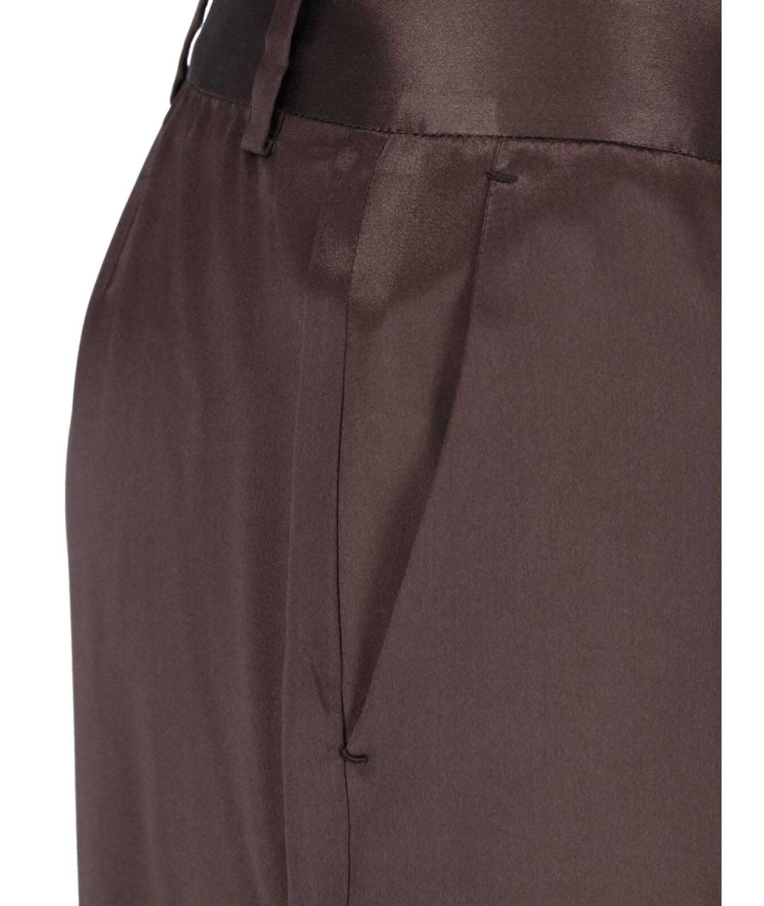 KITON Коричневые шелковые прямые брюки, фото 4