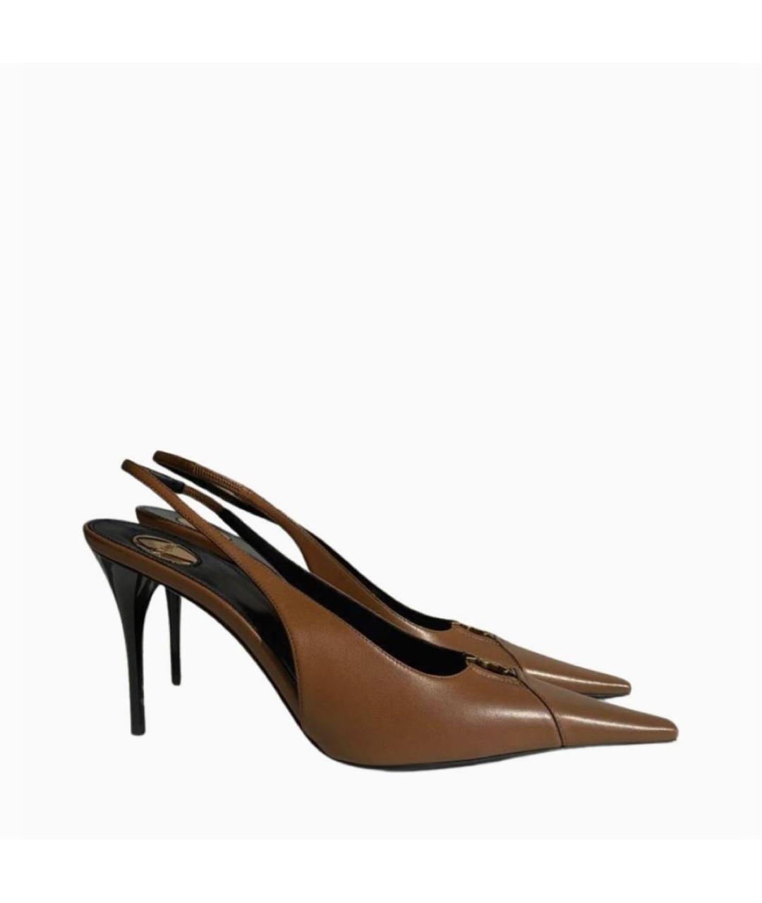 SAINT LAURENT Коричневые кожаные туфли, фото 5