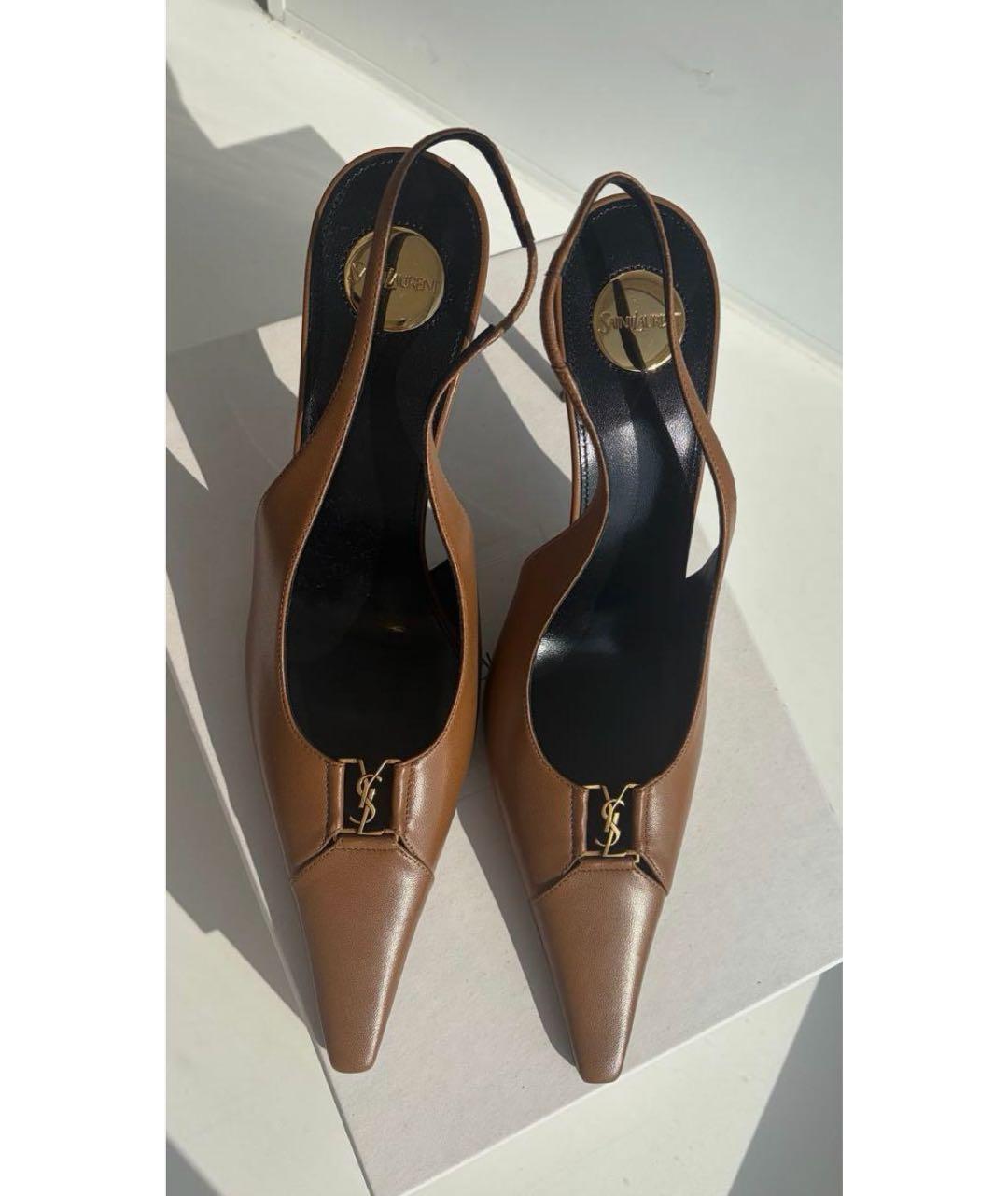 SAINT LAURENT Коричневые кожаные туфли, фото 2